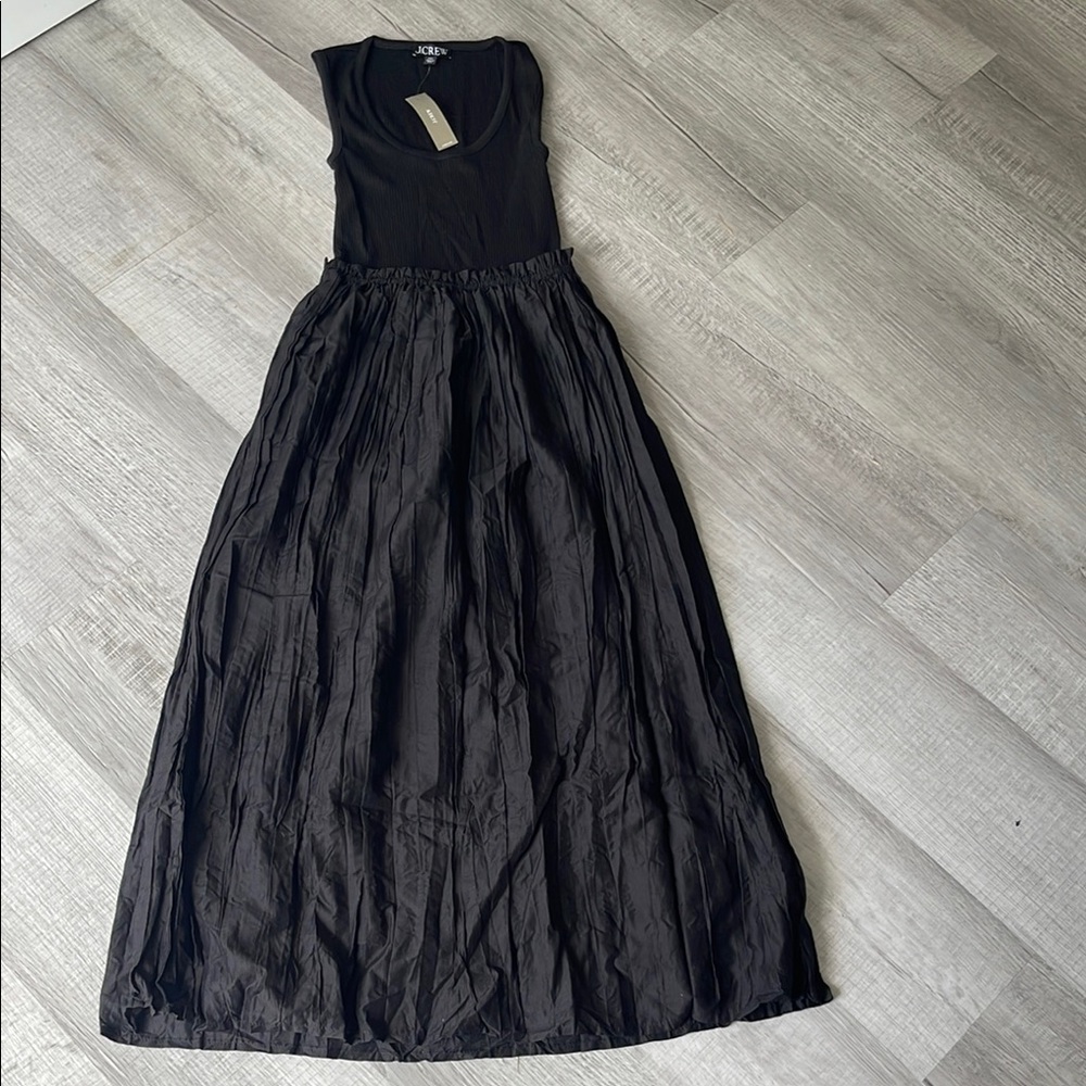 NWT J. Crew Black Mixed Sleeveless Maxi Dress, XXS.